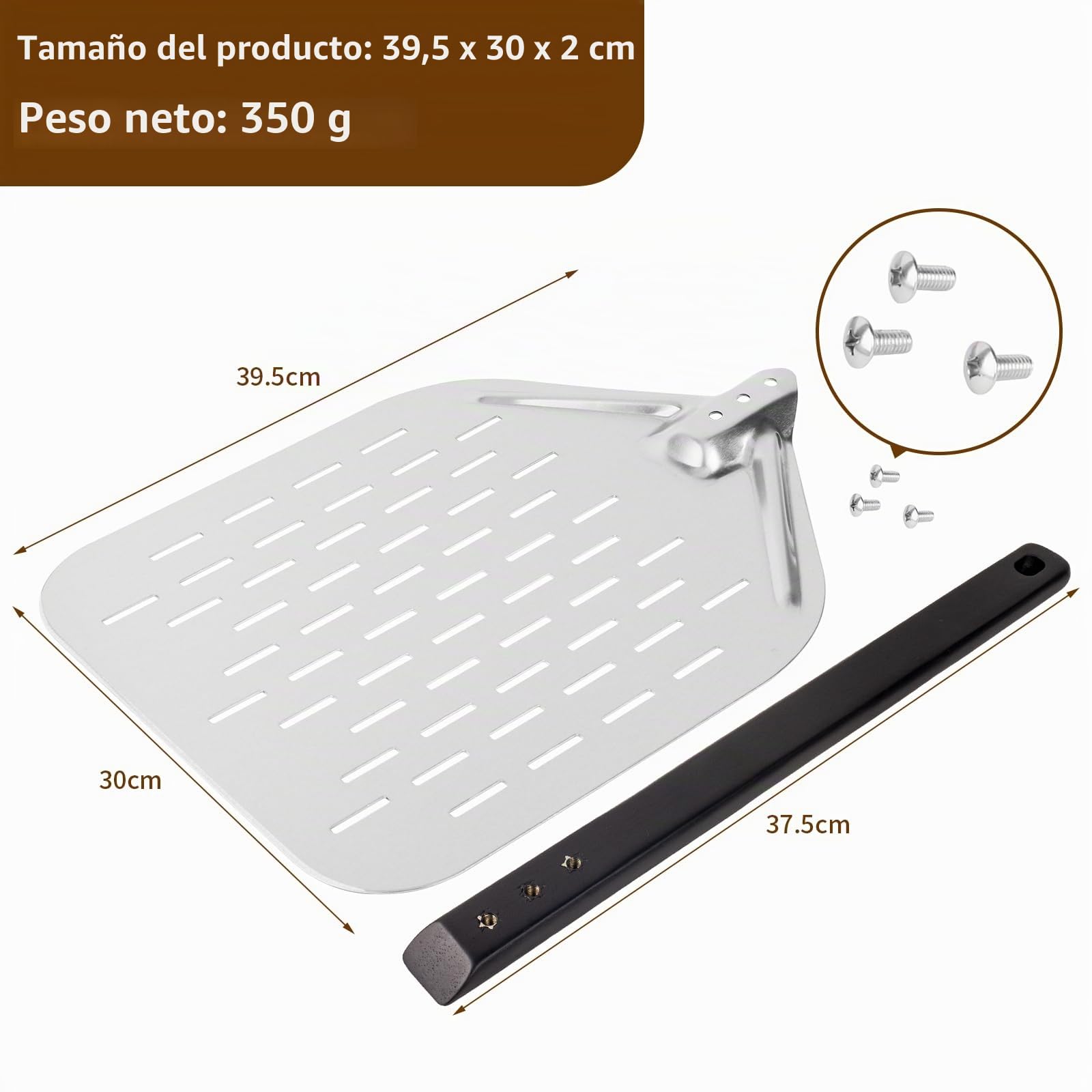Pala para pizza de 40 x 30 cm, deslizador de pizza de 12 pulgadas, fácil deslizamiento sobre piedra para pizza, pala perforada para pizza con gran superficie y mango extraíble (negro)