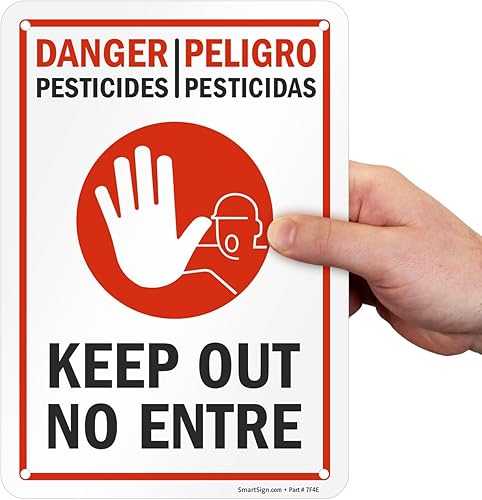 Miniatura 6 de Peligro pesticidas Keep Out (con Graphic) (Bilingüe), HDPE plástico señal, 10" x 7"