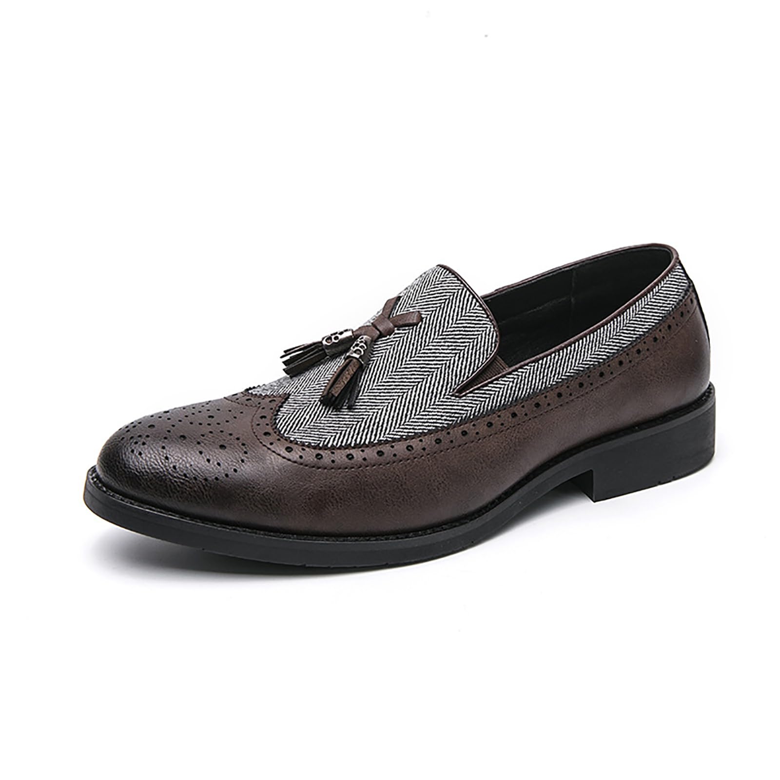 Mocassini da Uomo con Nappine, Patchwork, Bicolore, Scarpe Casual Senza Lacci, Brogues da Cerimonia