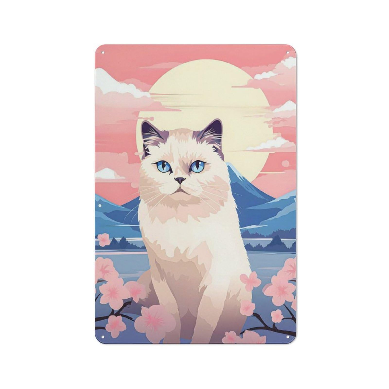 Junmoney Cat Mount Fuji Portrait Retro Metal Sign 30X20cm For Hobby Room Or Studio, Autumn Wall Decor For Creative Interior Collectors