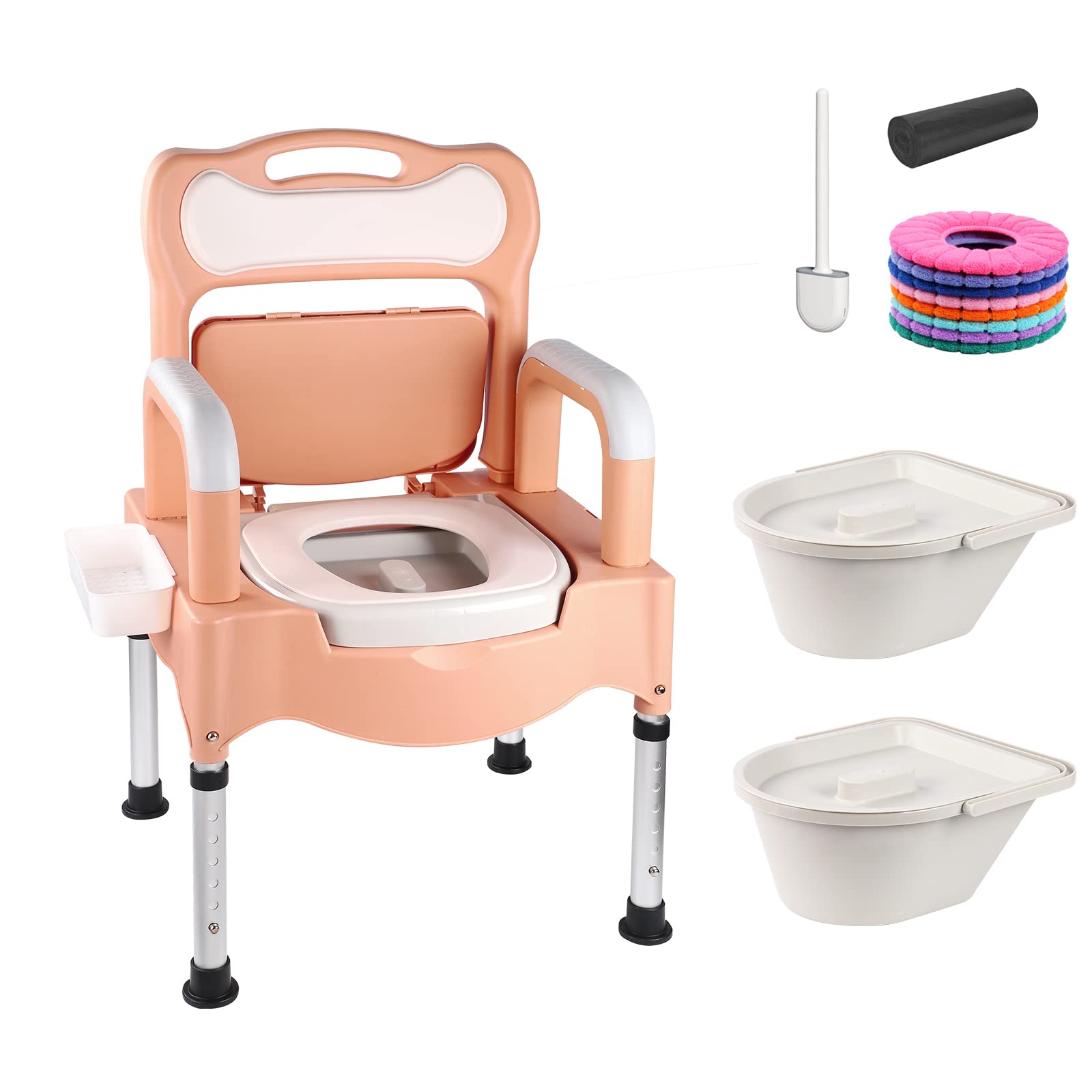 Photo 1 of Bedside Commode Toilet Chair Seat with Handles for Elderly, Adjustable Mobile Portable Toilets, Supports 660 Lb Commodes for in Home Care for Seniors Disabilities Maternity (Khaki)