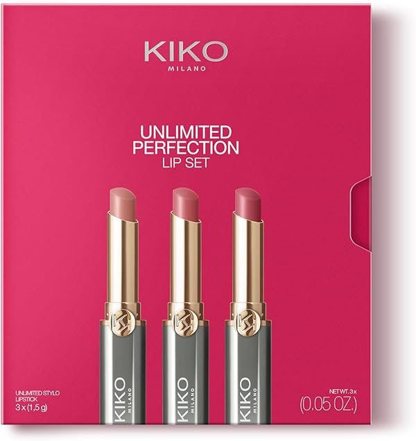 KIKO Milano Unlimited Perfection Lip Set 01, Set Mit 3 Nicht Abfärbenden Creme-Lippenstiften Mit Langem Halt