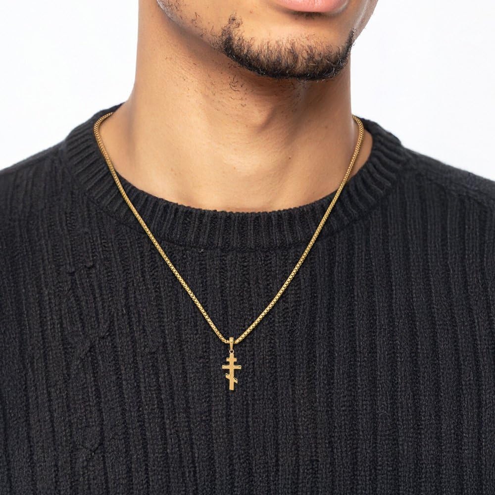 IceCarats 14K Solid Yellow Gold Large Orthodox Cross Pendant Necklace 27mm 1.1 inch Polished, Textured For Her For Him