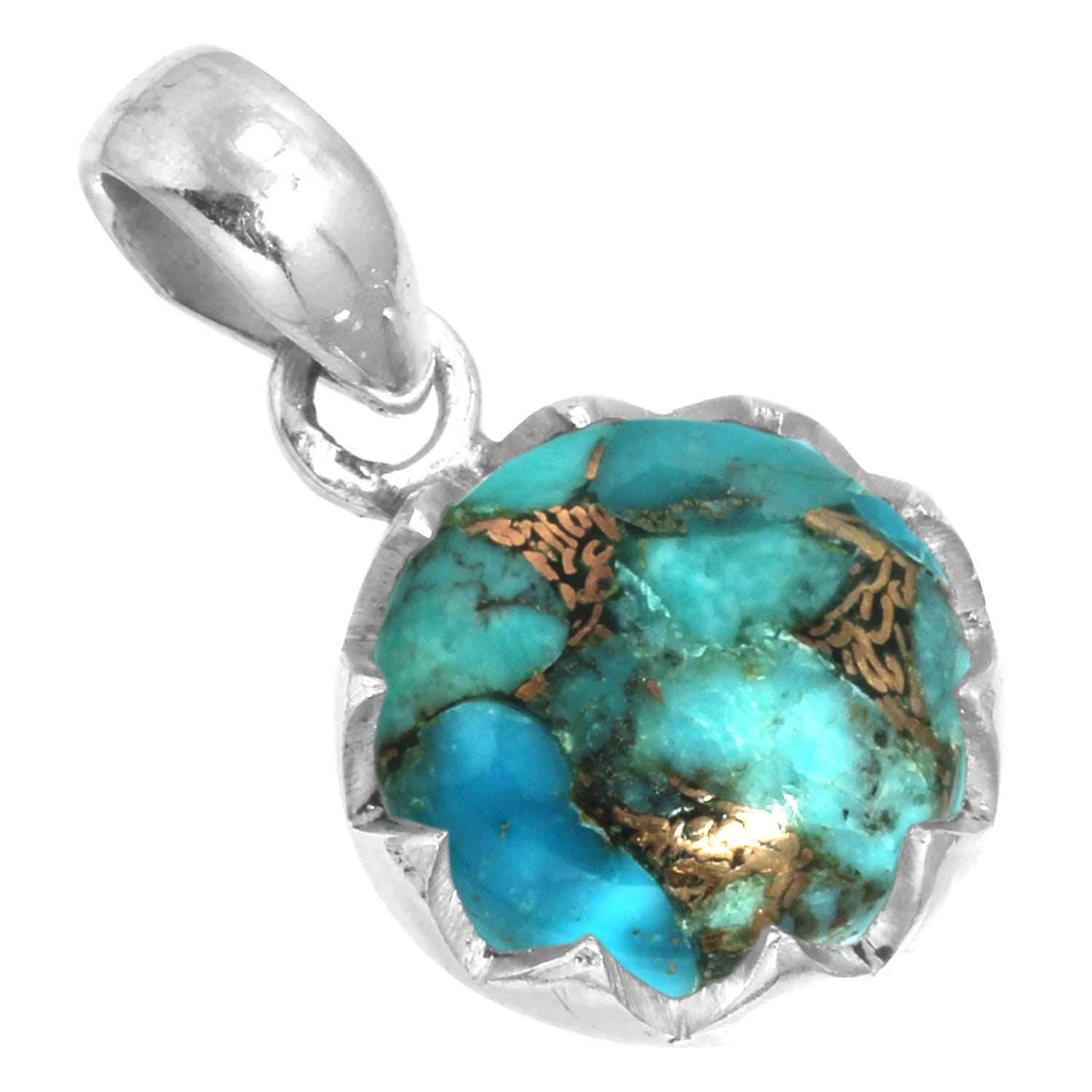 925 Sterling Silver Handmade Pendant for Women 12 MM Round Gemstone Boho Silver Jewelry for Gift (99525_P)-image-35