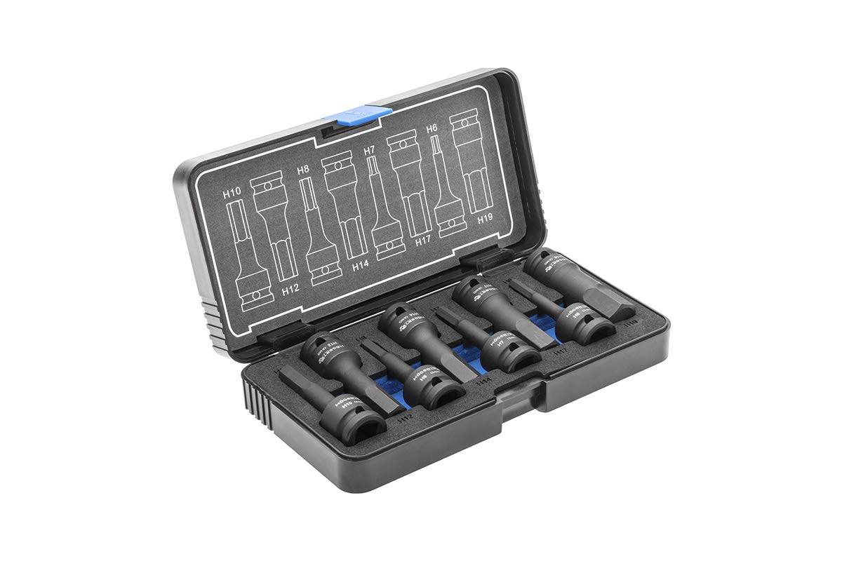 HÖGERT HT6R004 Power Hexagon Socket Wrench Impact Socket Black H6 H7 H8 H10 H12 H14 H17 H19