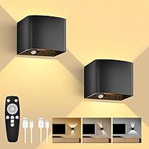 GeyouLux 6000 mAh Battery Wall Light Indoor with Motion Sensor, Wall Lamp with Remote Control, Adjustable Beam Angle, 3 Modes, 2700 K - 6500 K, Dimmable Timer, LED Rechargeable Wall Light for Stairs