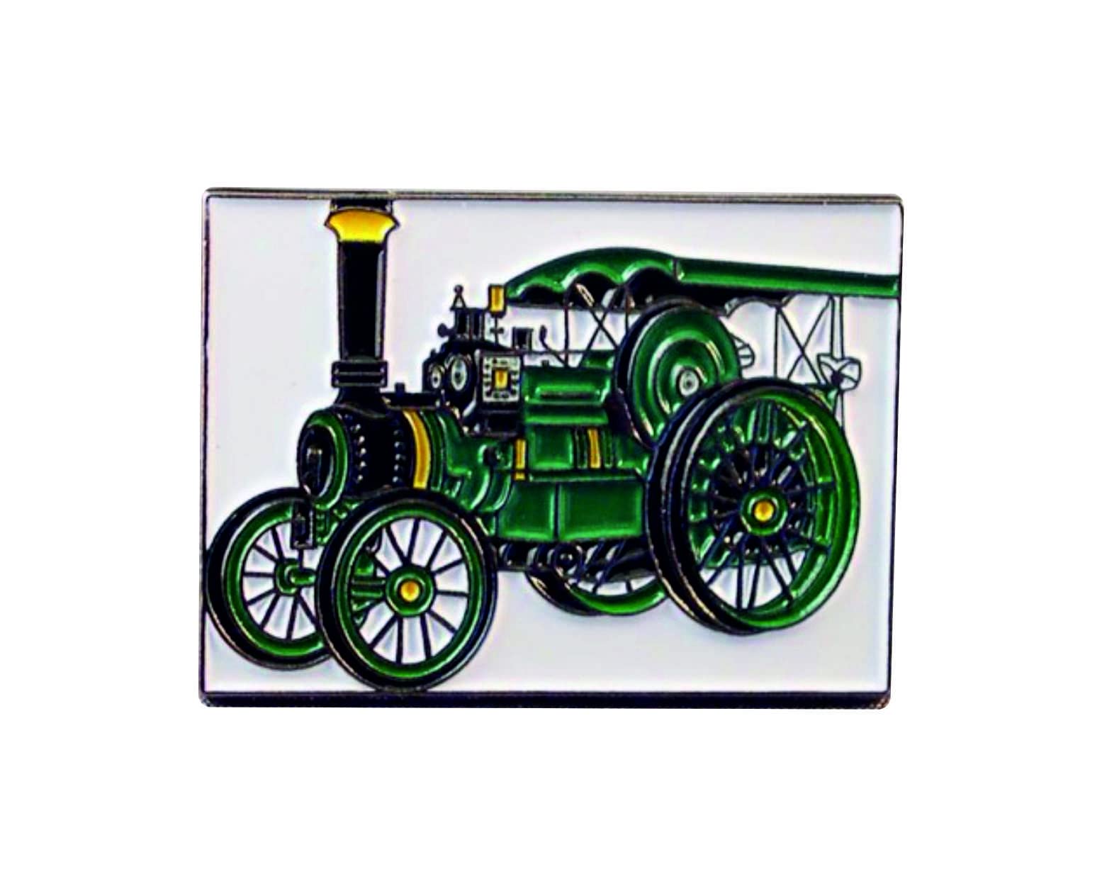 Mainly Metal Enamelled,White,Green Metal Enamel Pin Badge Steam Traction Engine Showman Green