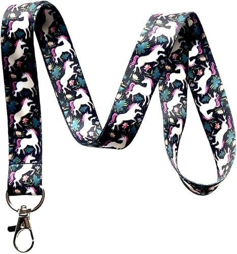 Llavero con cordón de unicornio de fantasía para tarjetas de identificación