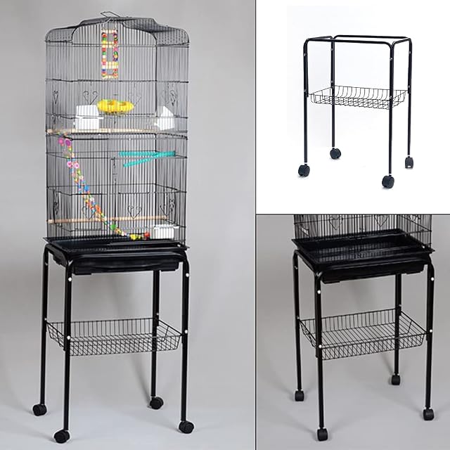 Foto 2 de 8 de Soporte para Jaulas para Pájaros con 4 Ruedas + Estante de Almacenamiento, Negro