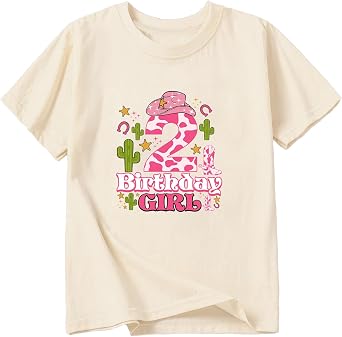 Cowgirl Birthday Girl T-Shirt for Ages 2-6 Cotton Short Sleeve Tee Birthday Party Gift