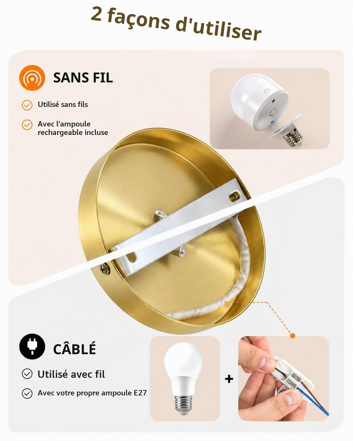 Applique Murale LED sans Fil Lot de 2, Appliques Intérieures Rechargeables, RGB & 3 Températures de Couleur, Hauteur 57 cm, Éclairage d’Ambiance pour Salon, Chambre & Chambre d’Enfant, Dorée VEYA WL04