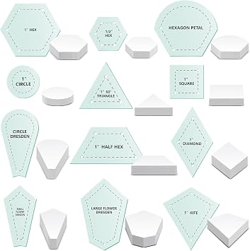 Cinnvoice 612 Pcs Patchwork Paper EPP English Piecing Supplies 12 Shapes Acrylic Templates with 600 Paper Piecing for Sewing Dresden Plate Triangle Hexagon Quilting TemplateClassic 1,Light Green