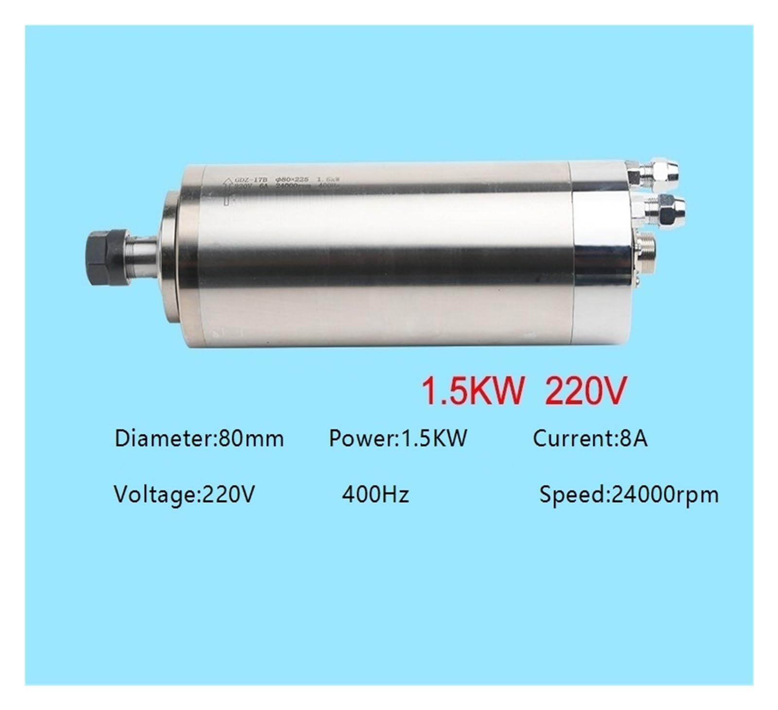 1,5 kW chłodzony wodą silnik wrzeciona CNC (1,5 kW 80 * 225 220 V ER16)