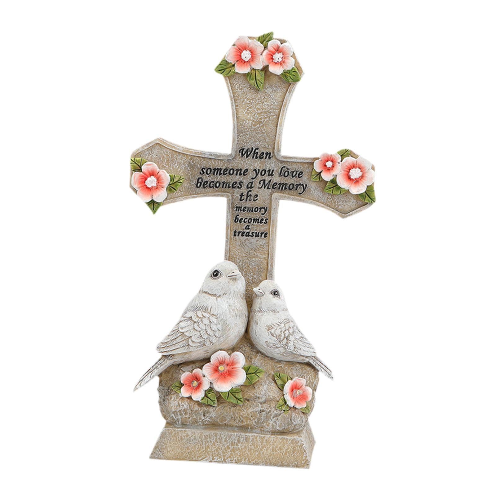 Statue Croix Et Inséparables Solaire | Décoration Cimetière, Jardin | Résine Peinte à La Main - 10