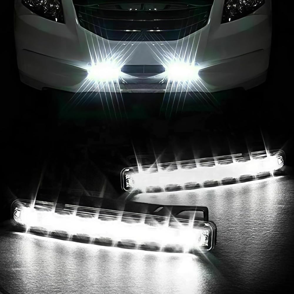 2 super jasne światła do jazdy dziennej, 8 diod LED, białe