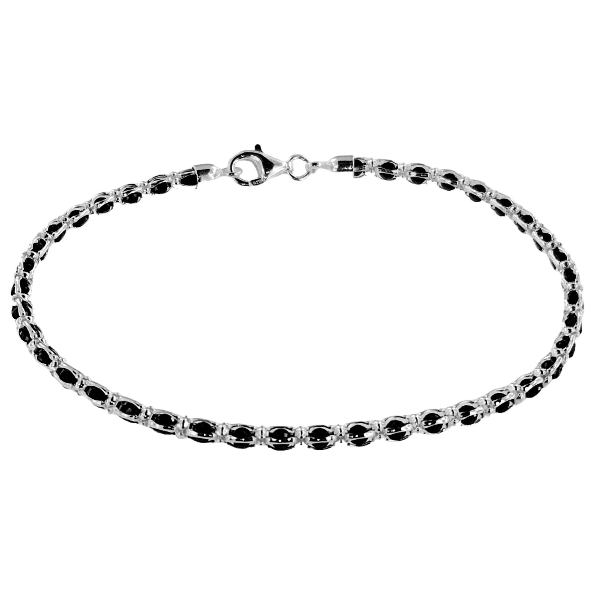 QUADRI Elegante Pulsera de Plata de Ley 925 con Circonita Negra - Idea de Regalo para Hombre y Mujer - Ancho 2.6 mm - Largo 18-19 - 20-21.30 cm - Certificado Made in Italy