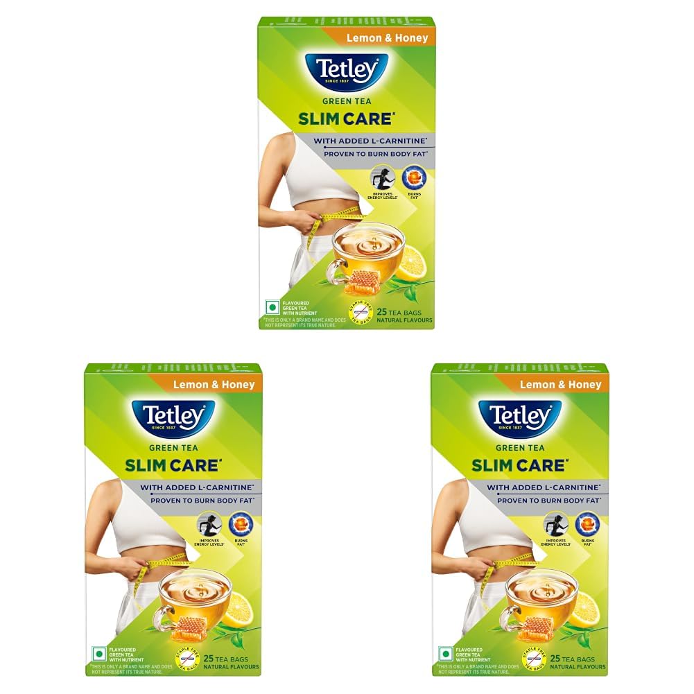 Tetley Green Tea Slim Care, With Added L-Carnitine, Helps Burn Body Fat, Boosts Energy, Low Calories, Delicious Natural Lemon and Honey Flavours, Makes 25 cups (Pack of 3)-image-18