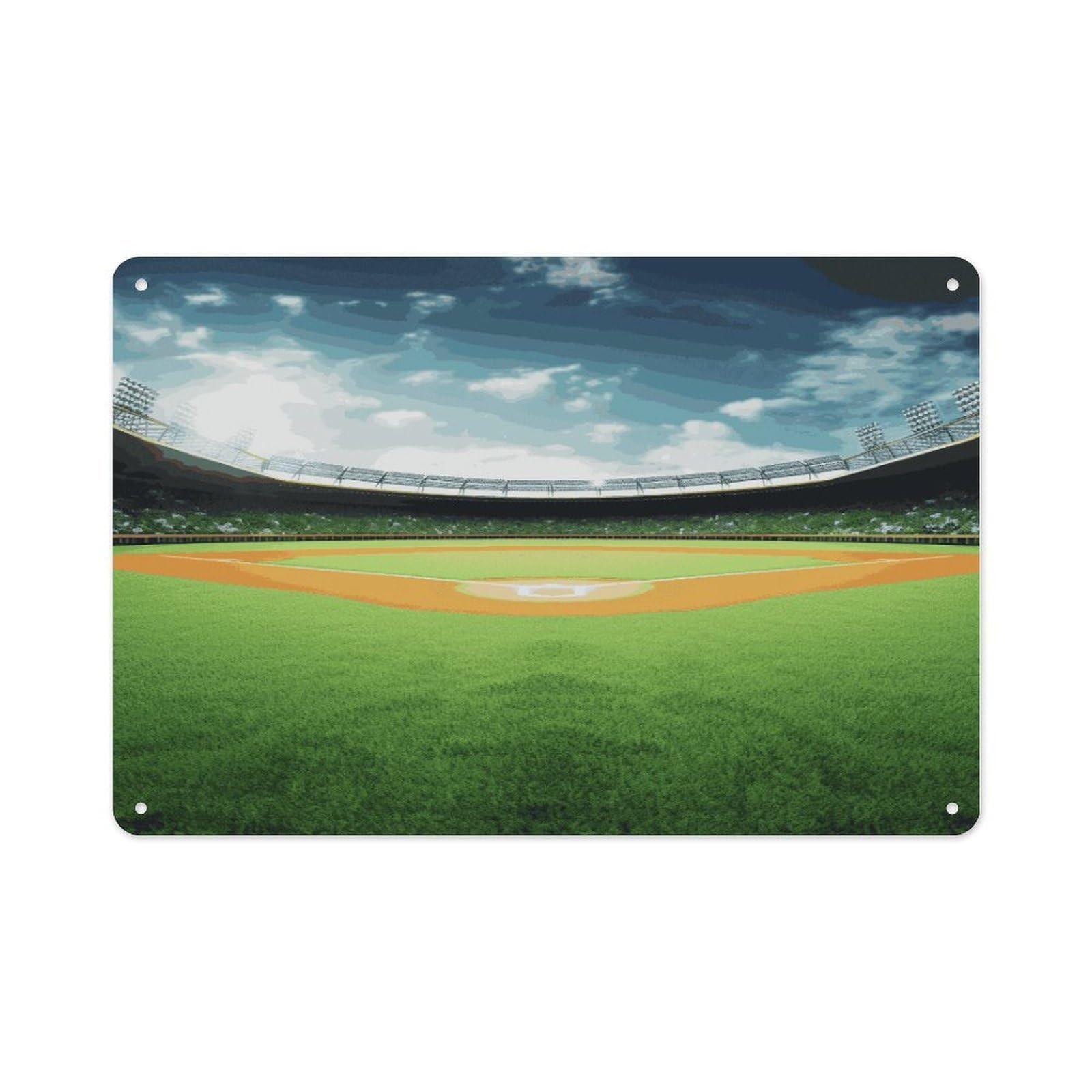 Fekiloot Style Green Baseball Field Backdrop Wall Decor-Aluminum Painting,Tin Sign For Vintage Decoration,Wall Sign For Bathroom Living Room Kitchen Home Farm Farmhouse 11.8 * 7.9 Inch