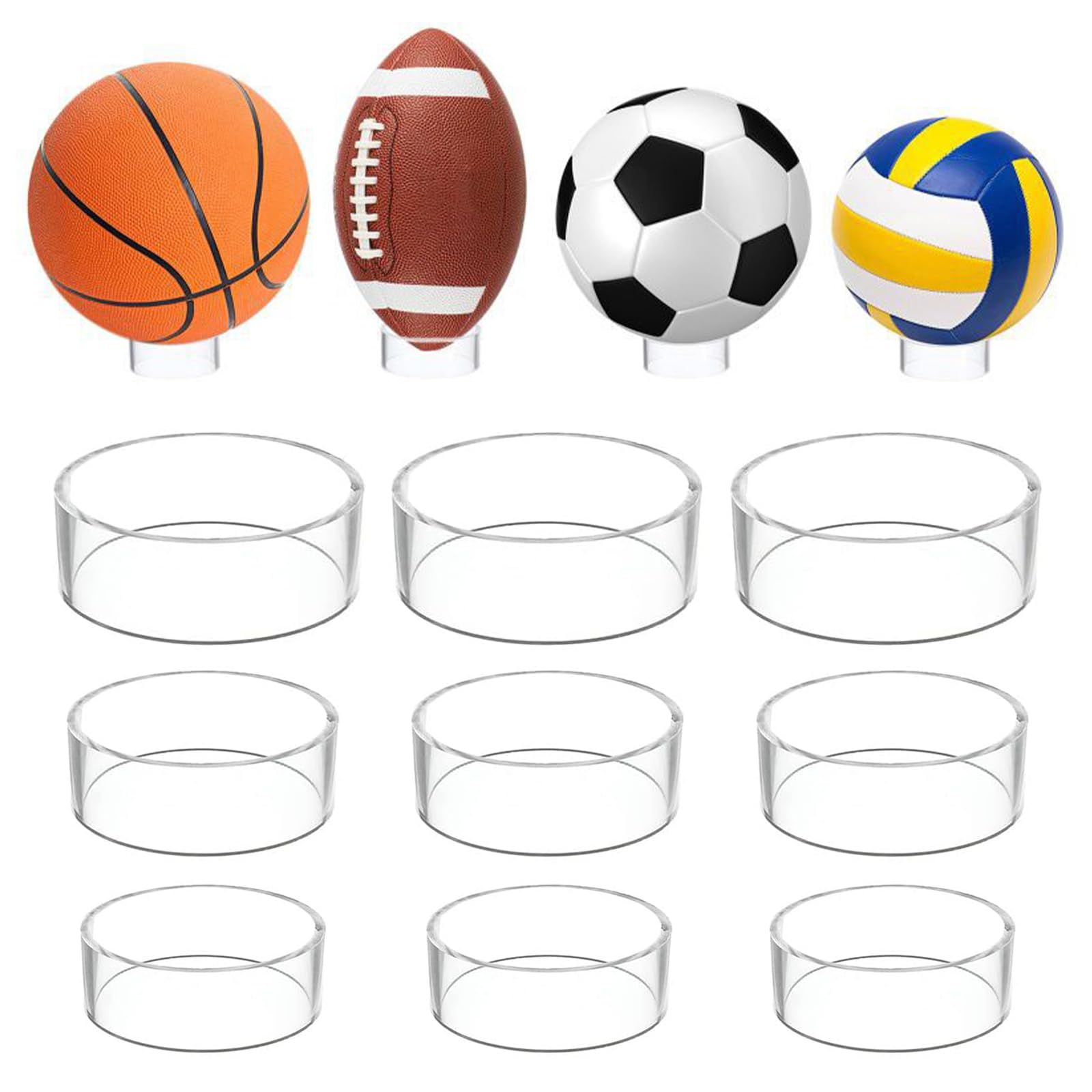 Juego de 9 soportes de exhibición de acrílico para bolas y esferas, juego de 3 tamaños (1,6/3,2/4,5 cm), base transparente para bolas de cristal, pelotas de béisbol, pelotas de golf