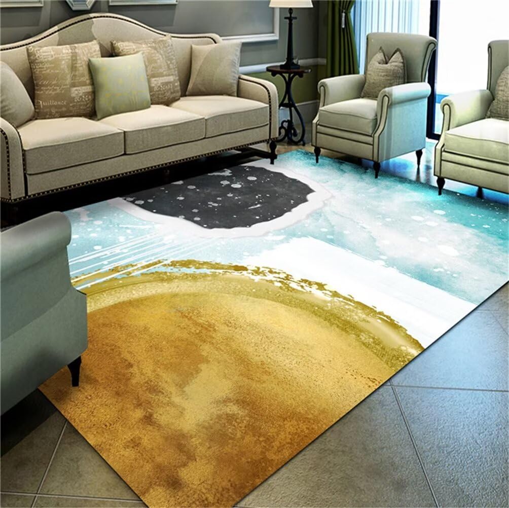 Tapis minimaliste moderne bleu et jaune 180x230 durable et confortable