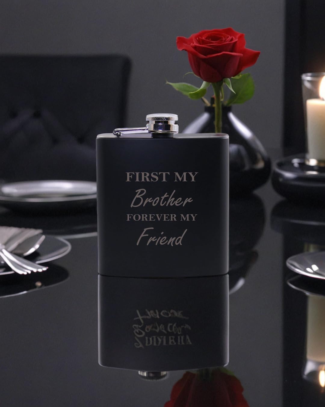 First My Brother Forever My Friend 6oz Black Flask - Great Gift for Birthday, or Christmas Gift for Brother, Brothers.