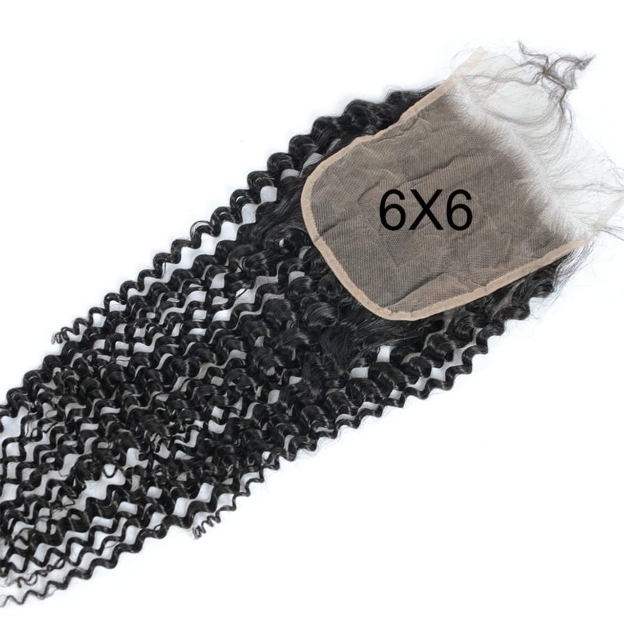 Brazilian Kinky Curly 6x6 Lace Closure 100% Unprocessed Human Virgin Hair Pre Plucked Jerry Curly Pre-Plucked Hairline Deep Curly Closure Natural Black With Baby Hair (18inch, curly 6x6 closure)