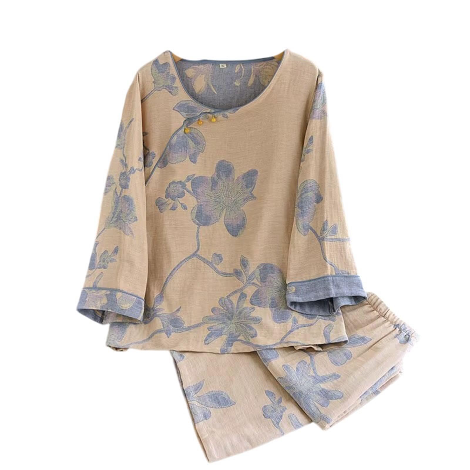 Ropa de dormir tejida para mujer, cuello redondo, sin botones, pijama para el hogar