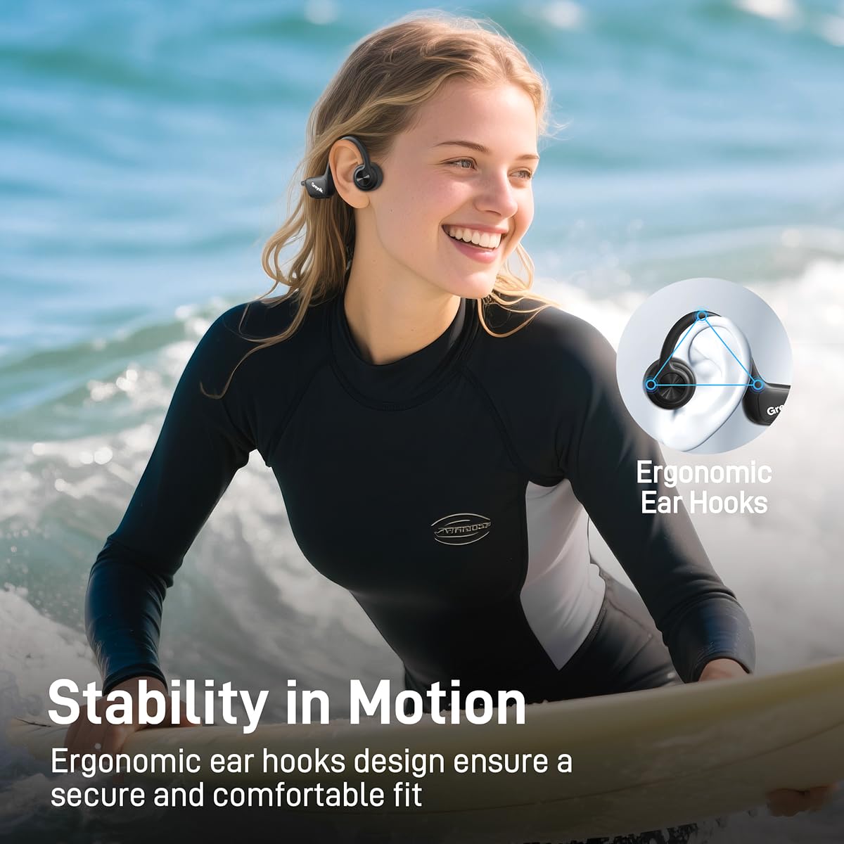 Casque Conduction Osseuse Bluetooth 5.3, Ecouteur Waterproof Natation, Mémoire MP3 32G Intégrée, Lecteur MP3 Étanche IP68, Écouteur Natation pour Course à Pied, Natation, Cyclisme