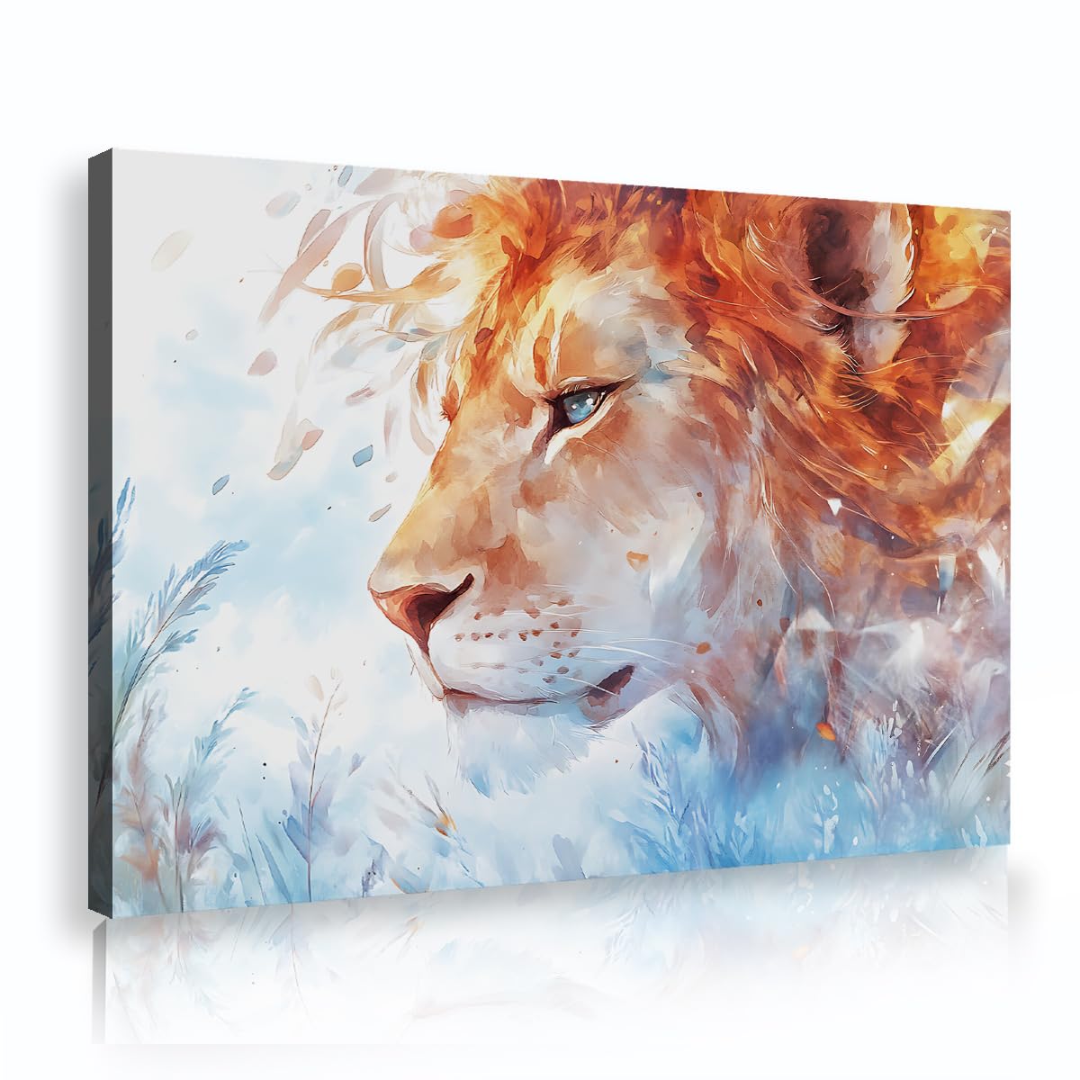 CHERHERART Dreamy Canvas Wall Art Lion Watercolor Portrait Canvas Picture Modern African Wildlife Prints Artwork Decor for Office Living Room 80x120cm Innerframe