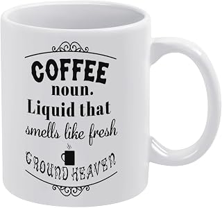 Funny Coffee Mug Coffee Smells Like Fresh Ground Heaven Drinkware Ceramic Mug Best Birthday Cup Novelty Gift Coffee Tea Cup for Men Women Friends 11 oz White