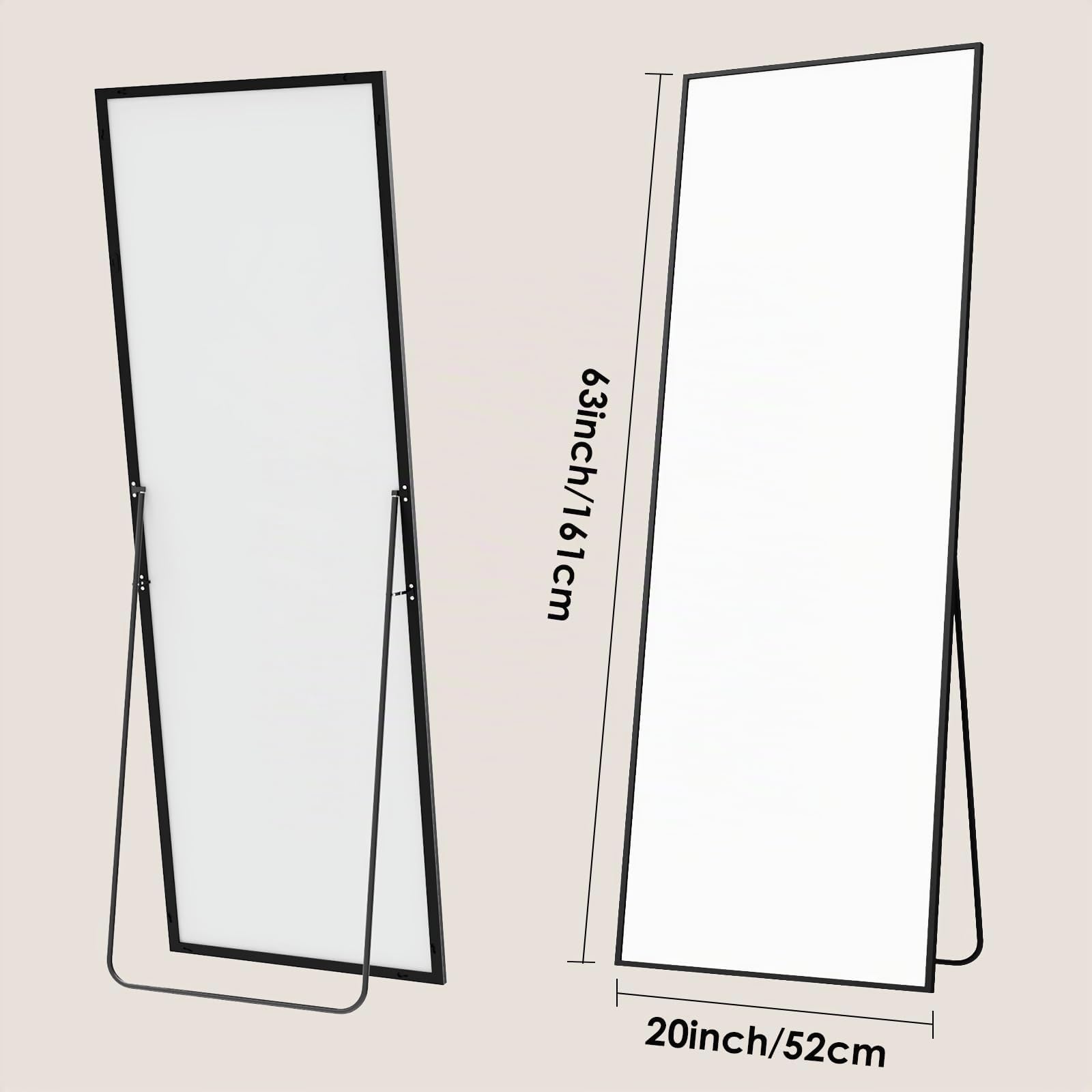 161x 52 cm Miroir sur Pied, Grand Miroir Intégral, Noir