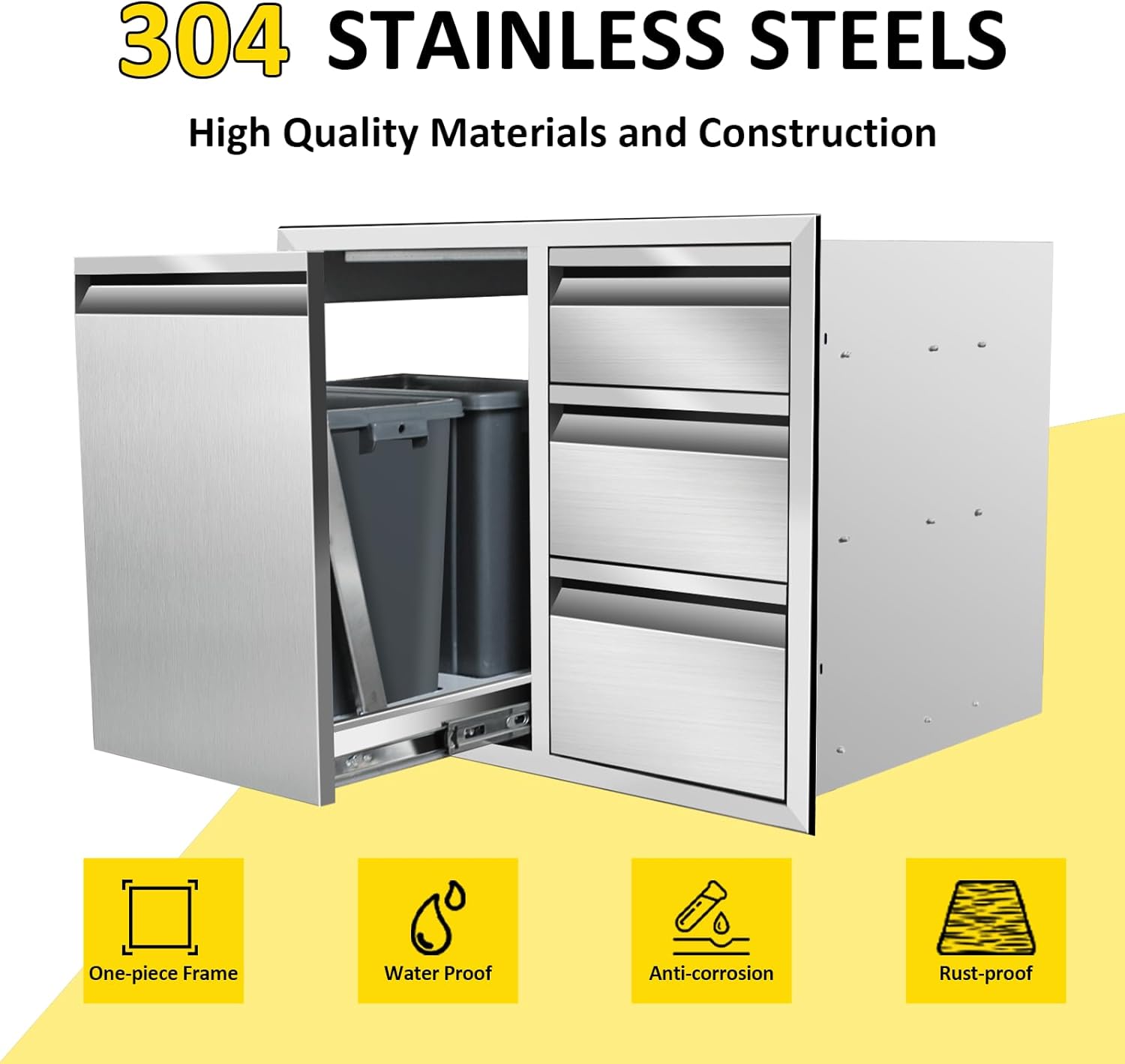 Outdoor Kitchen Door Drawer Combo with BBQ Access Door & Triple Drawers, Cabinet 28" W x 22" H x 19.5" D for Outdoor Kitchen Island. (Drawer and Left Trash Drawer Combo)