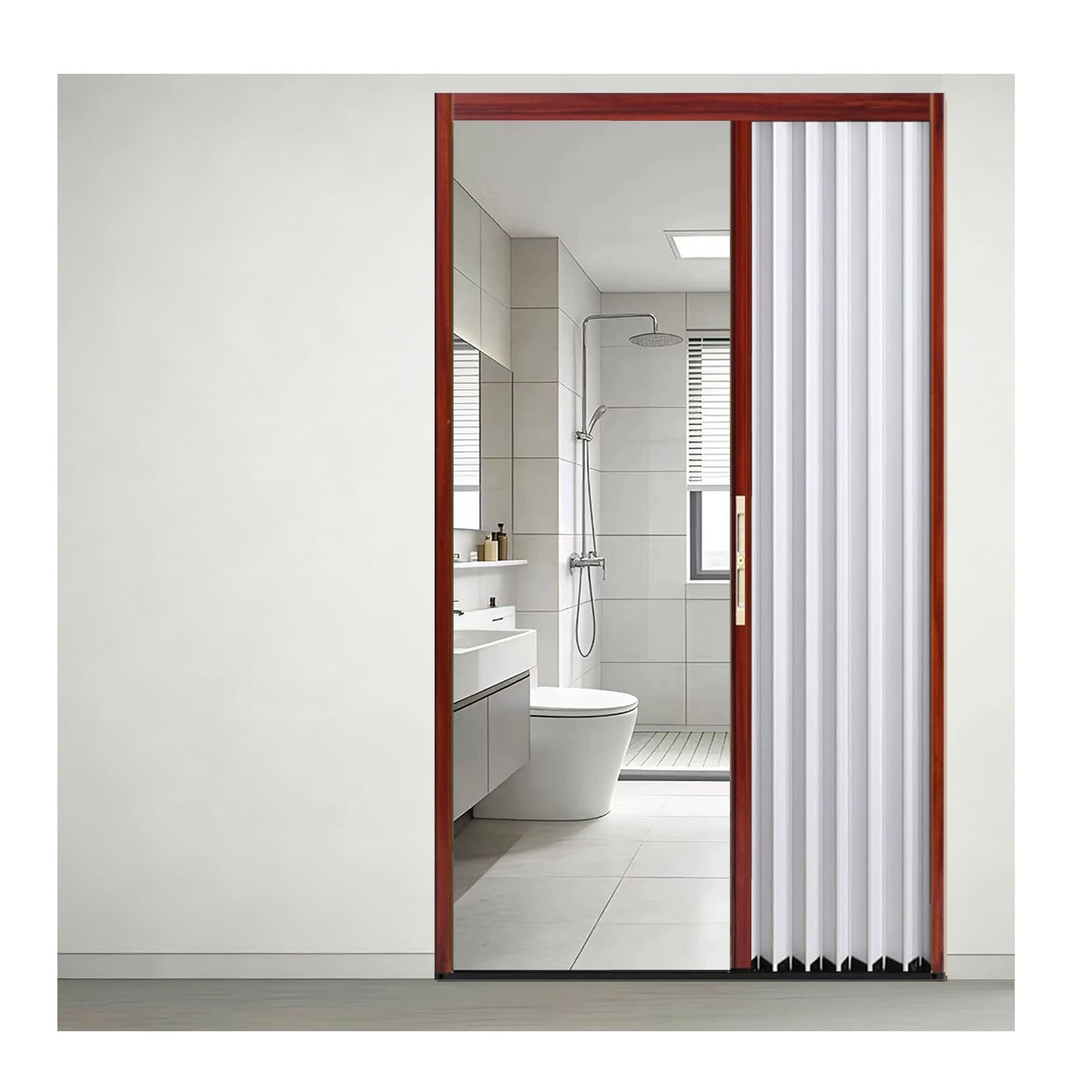Kphymod Red Frame No Drill Folding Partition Door, Soundproof Insulating Uv Block Folding Room Divider, Invisible Space Saving Temporary Privacy Divider For Renters(,85X210cm)