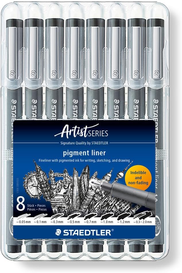 STAEDTLER 308 SB8 ST pack of 8 02-9 Fineliner Pigment Liner - Black