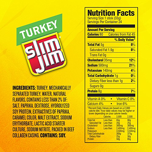 Slim Jim Turkey, Original, 24 Count per pack, 23.28 Oz