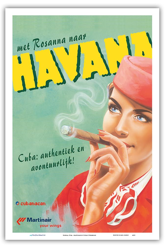 Amazon.com: Havana Cuba with Rosanna - Martinair Air Hostess Series -  Vintage Airline Travel Poster by Sylvan Steenbrink c.1990s