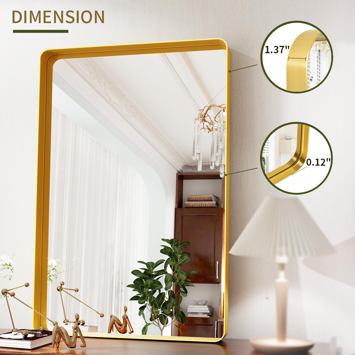 GLSLAND 24"x36" Wall Mirror for Bathroom Gold Aluminum Alloy Frame Rectangular Wall Mounted Mirror for Farmhouse Decor Horizontal or Vertical Ideal for Bedroom, Living Room