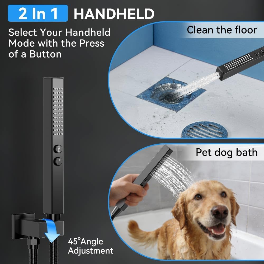 Matte Black Shower System with Body Jets, STARBATH 12 Inch Rainfall Shower and Handheld Spray, Wall Mounted Full Body Shower System Rough-in Mixer Pressure Balance Valve Shower Faucet Set Complete - Image 3