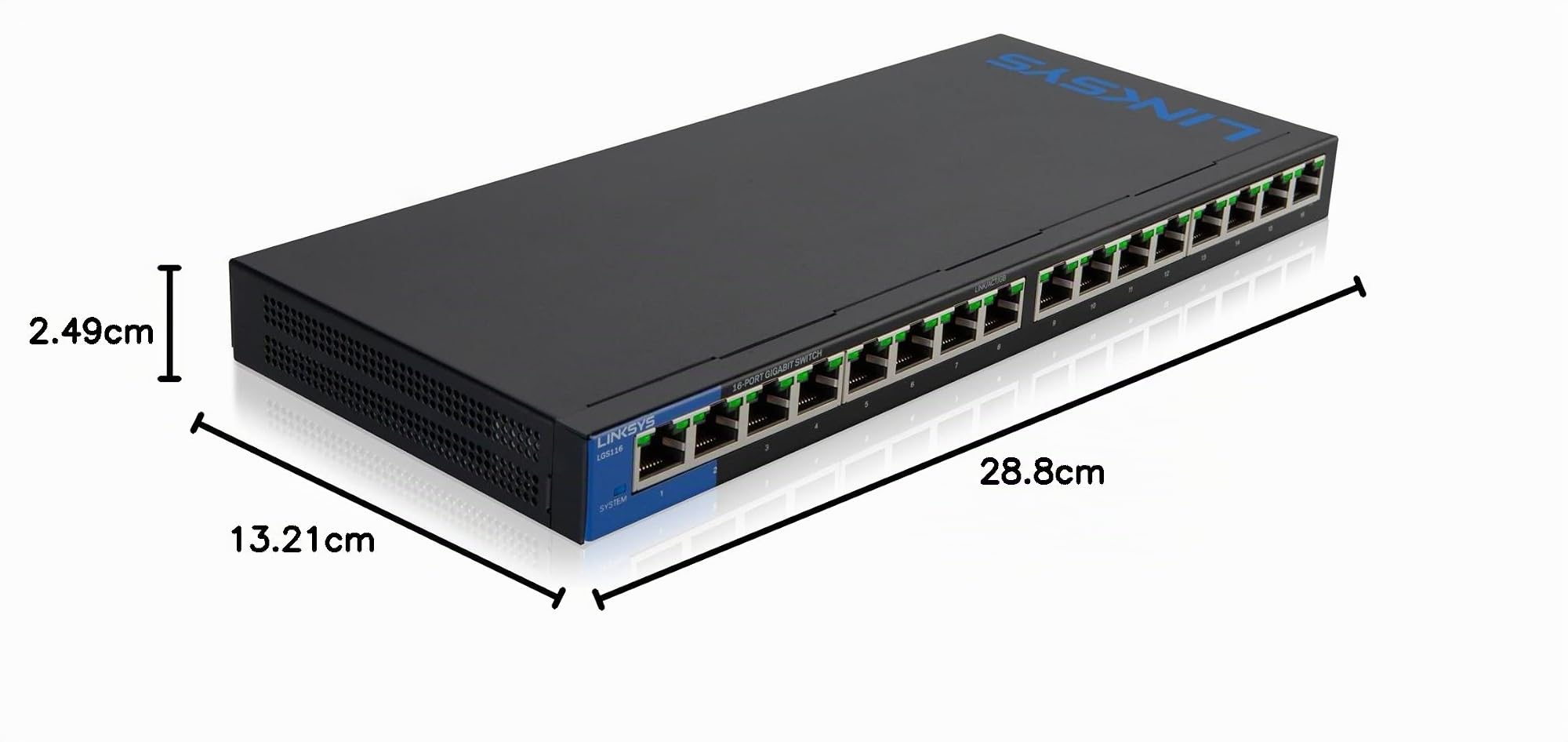 Linksys LGS116P - Switch POE di rete non gestito a 16 porte Gigabit con 8 porte POE+ da 80 W, ideale per aziende, casa, ufficio, sorveglianza IP, hub switch Ethernet con alloggiamento in metallo,