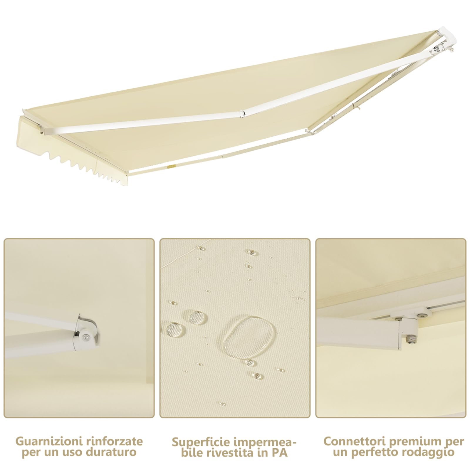 COSTWAY Tenda da Sole per Esterno Avvolgibile 3,6 x 3 M, Bracci Estensibili in Alluminio, Resistente al Sole e Impermeabile, Beige