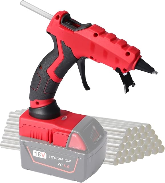 Gun à colle chaude sans fil pour Milwaukee M18, Gun de colle chaude pour Milwaukee 18V Max Batterie Li-ion, 30s Préchauffage rapide, pour les arts & Artisans et artisans & DIY avec 30 Coller les bâtonnets (outil seulement)