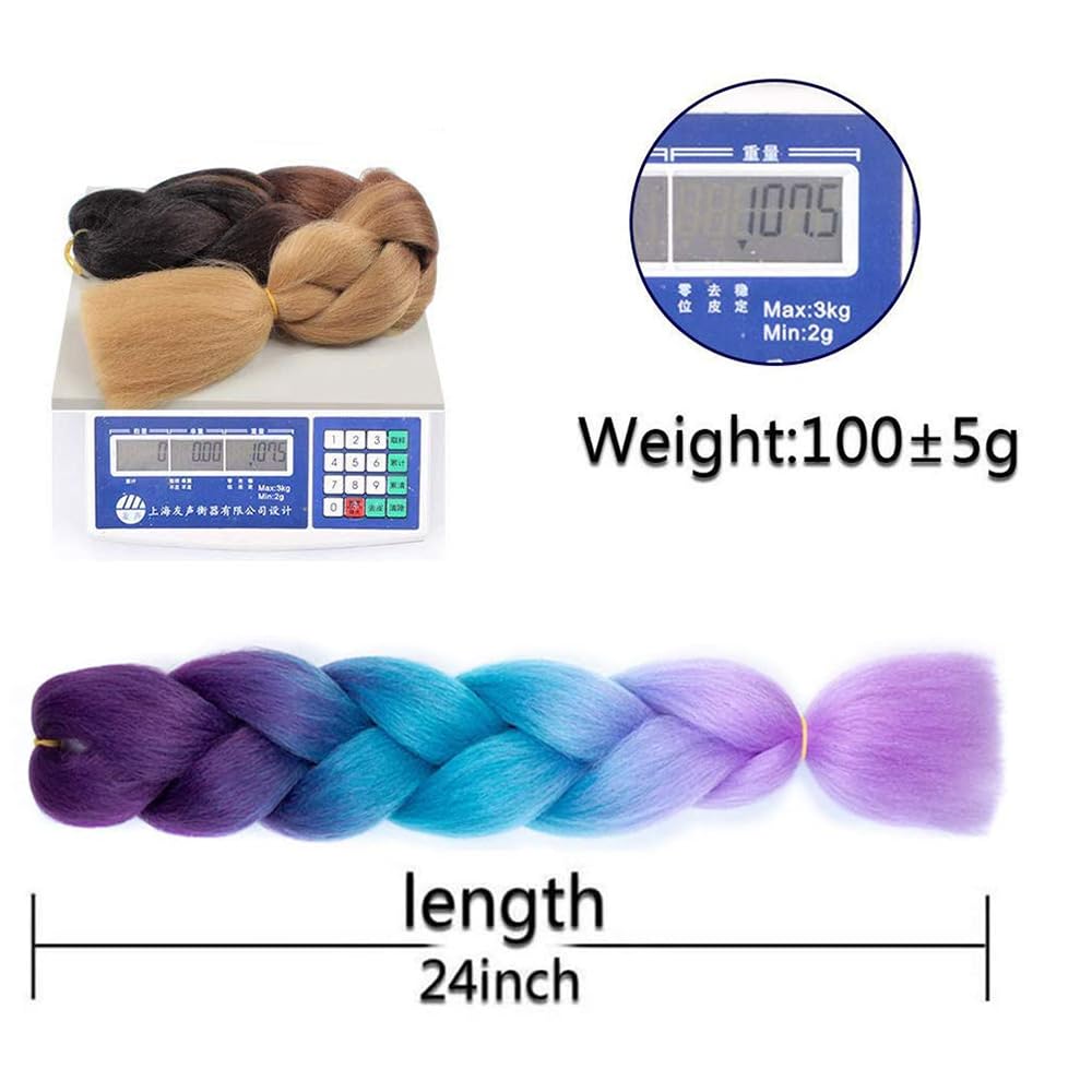 Braiding Hair,24 Inch 6 Packs Colorful Braiding Hair Extensions for Women Girl Ombre Synthetic High Temperature Jumbo Braid Hair for Crochet Braids