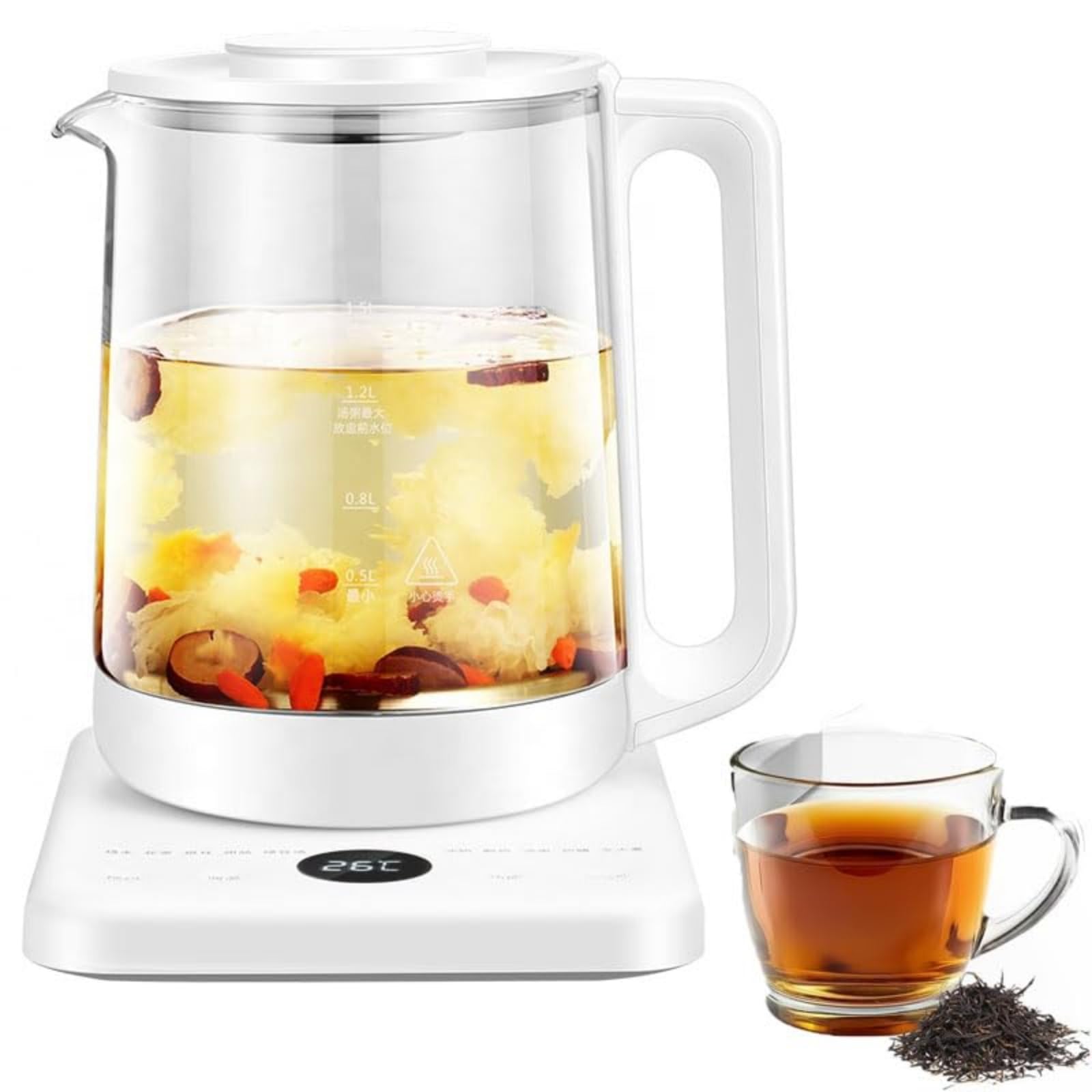 Bouilloire Électrique, Théière De 1,5 L avec Infuseur Amovible pour Thé en Feuilles, Théière avec Contrôle du Temps Et De La Température, Théière en Verre, 10 Menus Thé/Café/Lait/Yaourt
