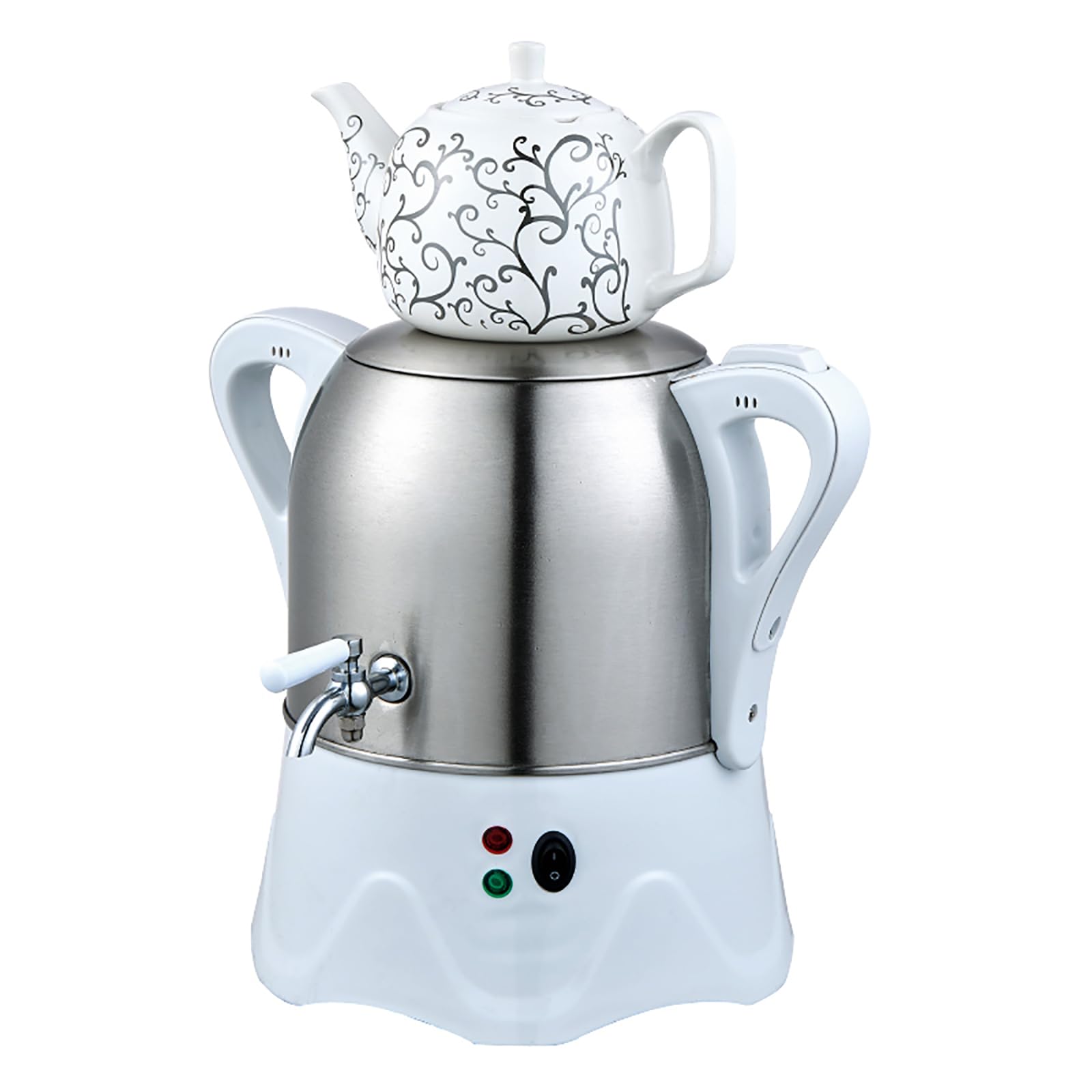 Théière Turque électrique, théière en Acier Inoxydable 3L, théière en céramique 1L, Samovar électrique, avec Fonction de Maintien au Chaud, pour Le café, thé parfumé (White)