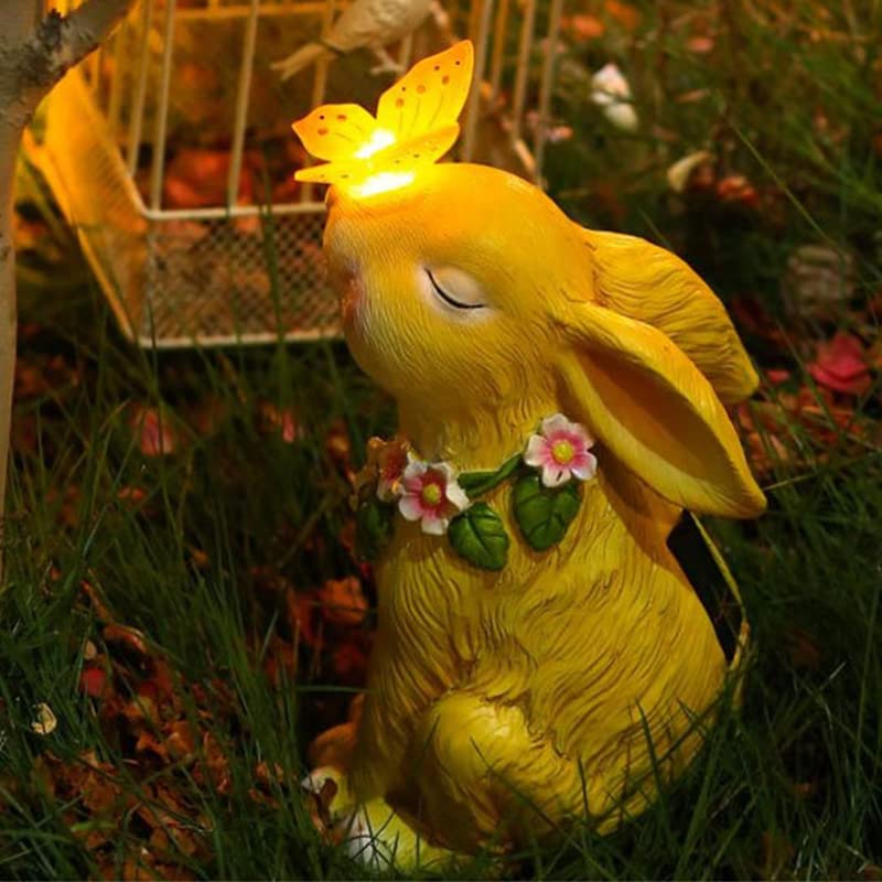 Lampada Solare Da Giardino A Forma Di Coniglietto In Resina, Luce Calda, Ricaricabile Con Batteria 300 MAh, Perfetta Per Patio E Sentieri