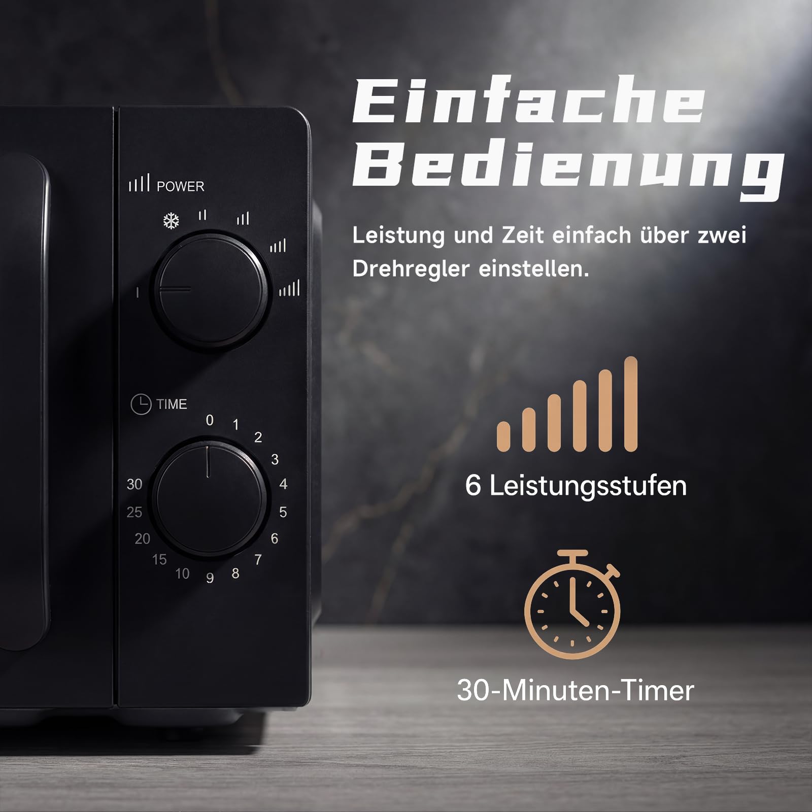 Galanz Mikrowelle 20L 700W, Solo Mikrowellengerät mit Drehregler, 6 Leistungsstufen, Drehteller aus Glas & Sichtfenster, einfache Bedienung, Schwarz, P70J20J-P5