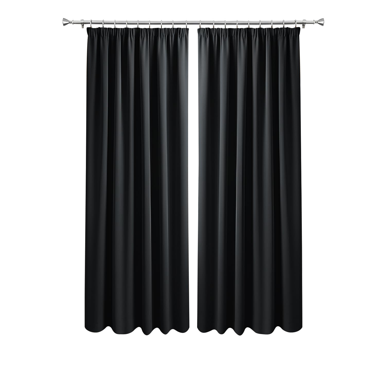 Imperial Rooms Blackout Pencil Pleat Curtains for Bedroom 66 x 90 Drop Inch Grey Curtains Thermal Insulated Window Treatments, 2 Panels with Tiebacks