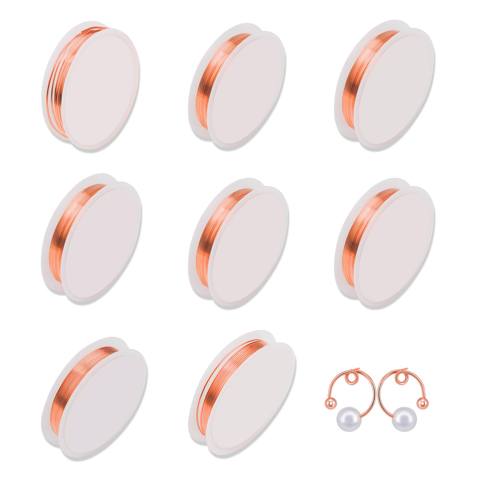 8 Size Copper Wire for Jewelry Making, 60M Jewelry Making Wire & Beading Wire for Craft, Rose Gold Bare Bendable Beading Bracelet Wire for Earrings/Jewelry (0.2-0.8mm & 1.0mm Diameter, 196 Feet)