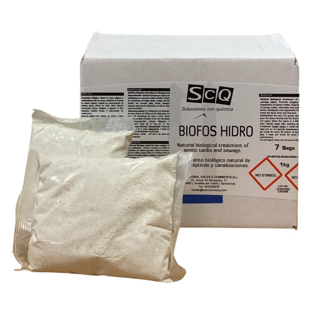 Bolsas hidrosolubles Tratamiento de Fosas Sépticas y Canalizaciones - Elimina olores y residuos - Bacterias para tanque séptico Activador biológico BIOFOS HIDRO 7x100g