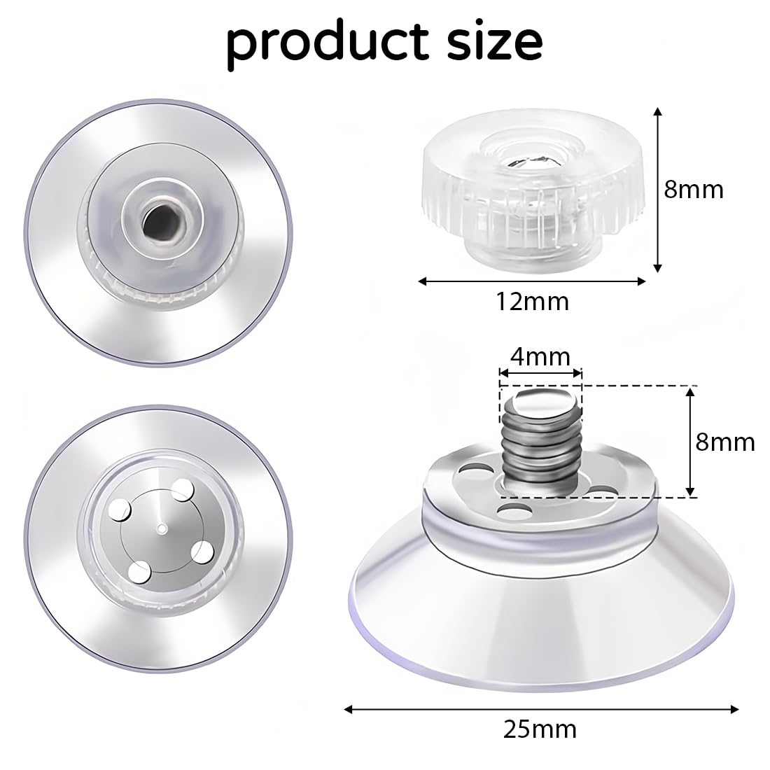 ASOFTY 10 Pezzi Ventose M8 con filettatura, diametro 85 mm, Ventose Rotonde per Finestre, Ventosa Senza Ganci con Dado in Metallo, PVC Trasparente Ventose per Vetro, Muro, Cucina, Bagno, Auto